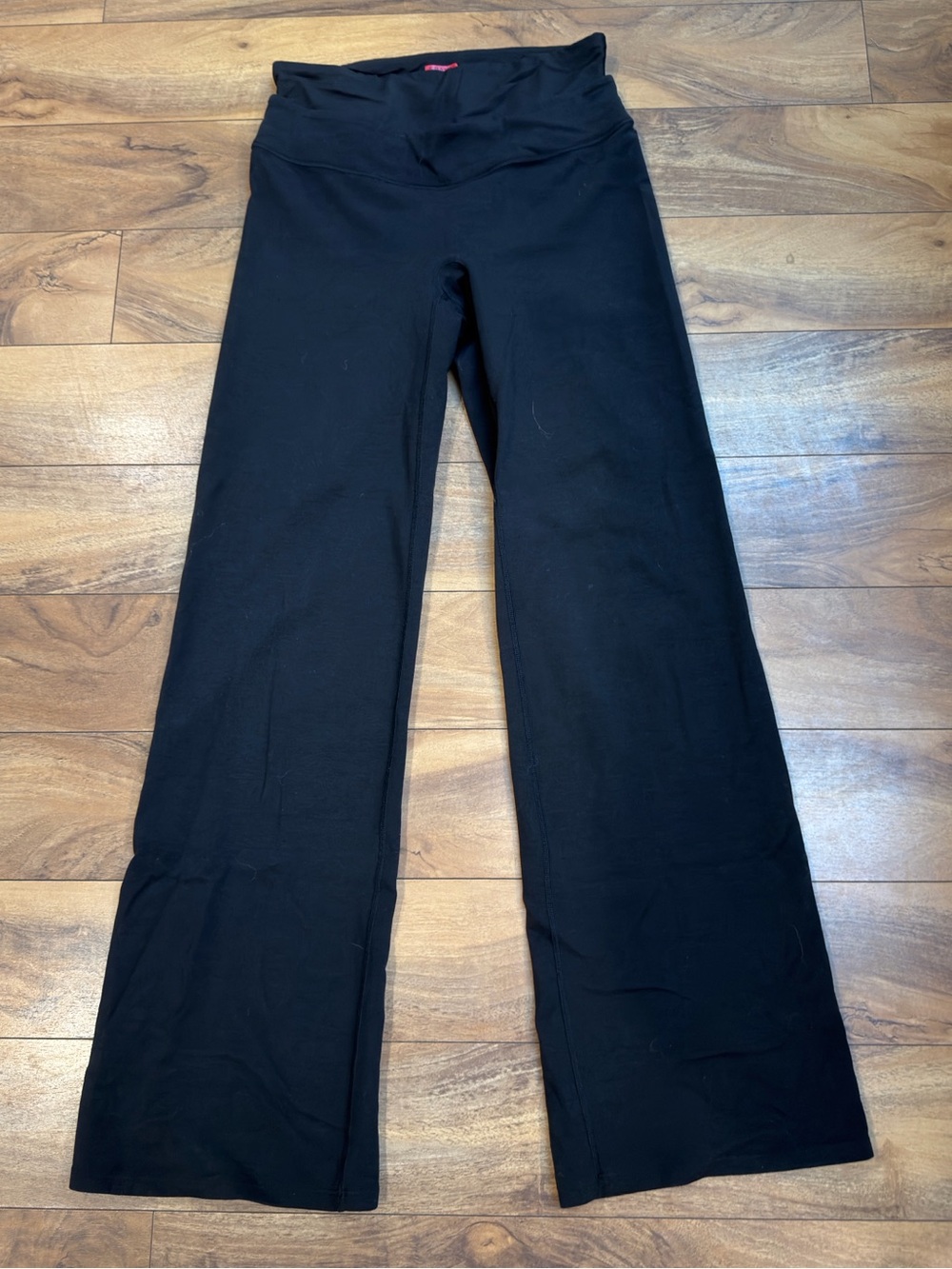 SPANX Black Wide Leg Leggings Pants Double Waistband Pull On XL Stretch Yoga Gym